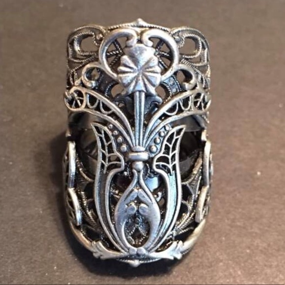 See new listing FolkloricFloralCocktailRingFiligre - Picture 2 of 8